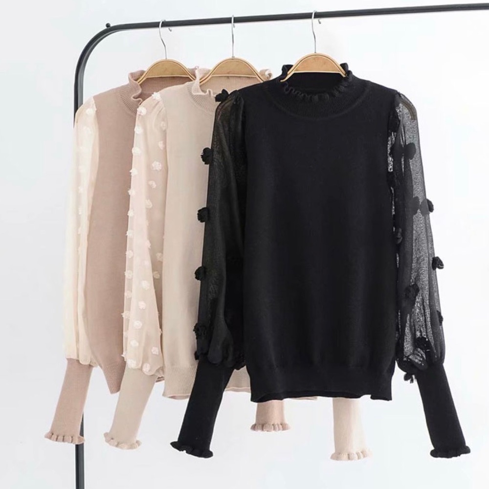 Sheer Textured Sleeve Knit Sweater Top - Picture 7 of 8